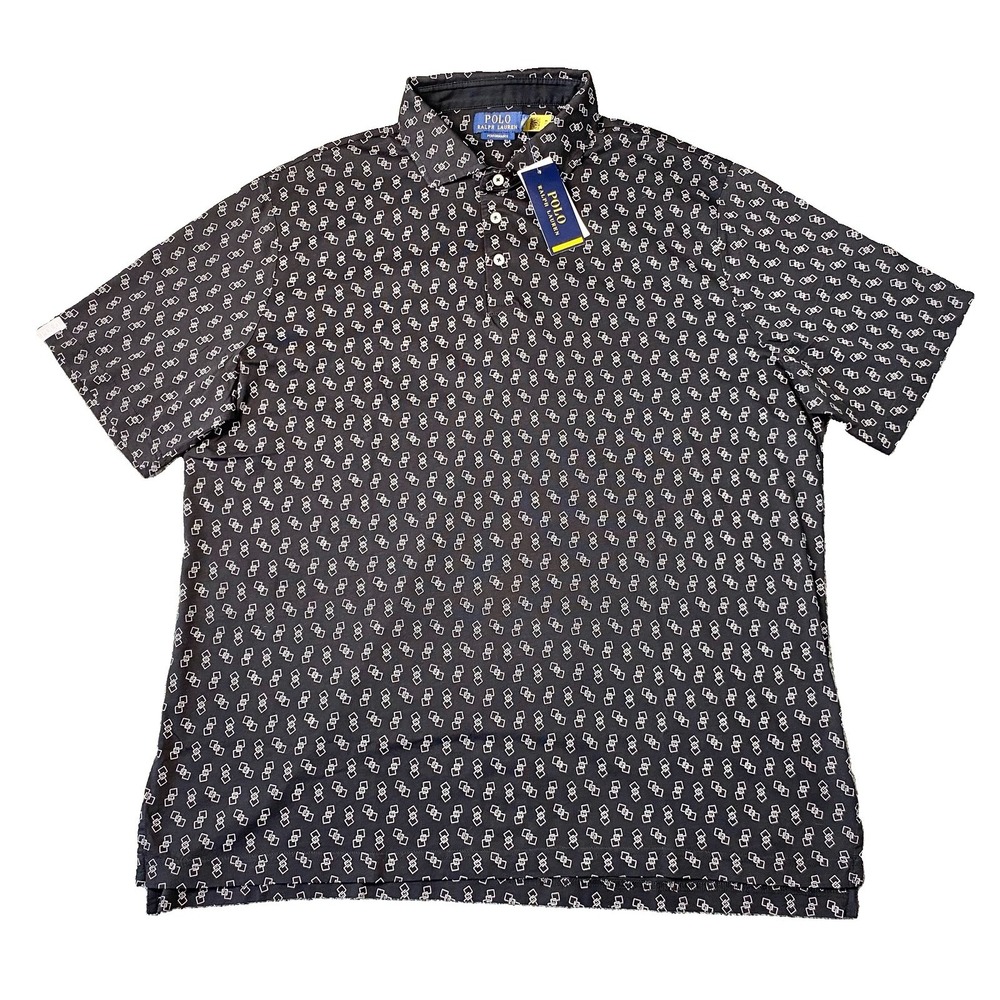 Polo Ralph Lauren Mens Performance XL Polo Shirt Black Geometric Cotton S/S NWT